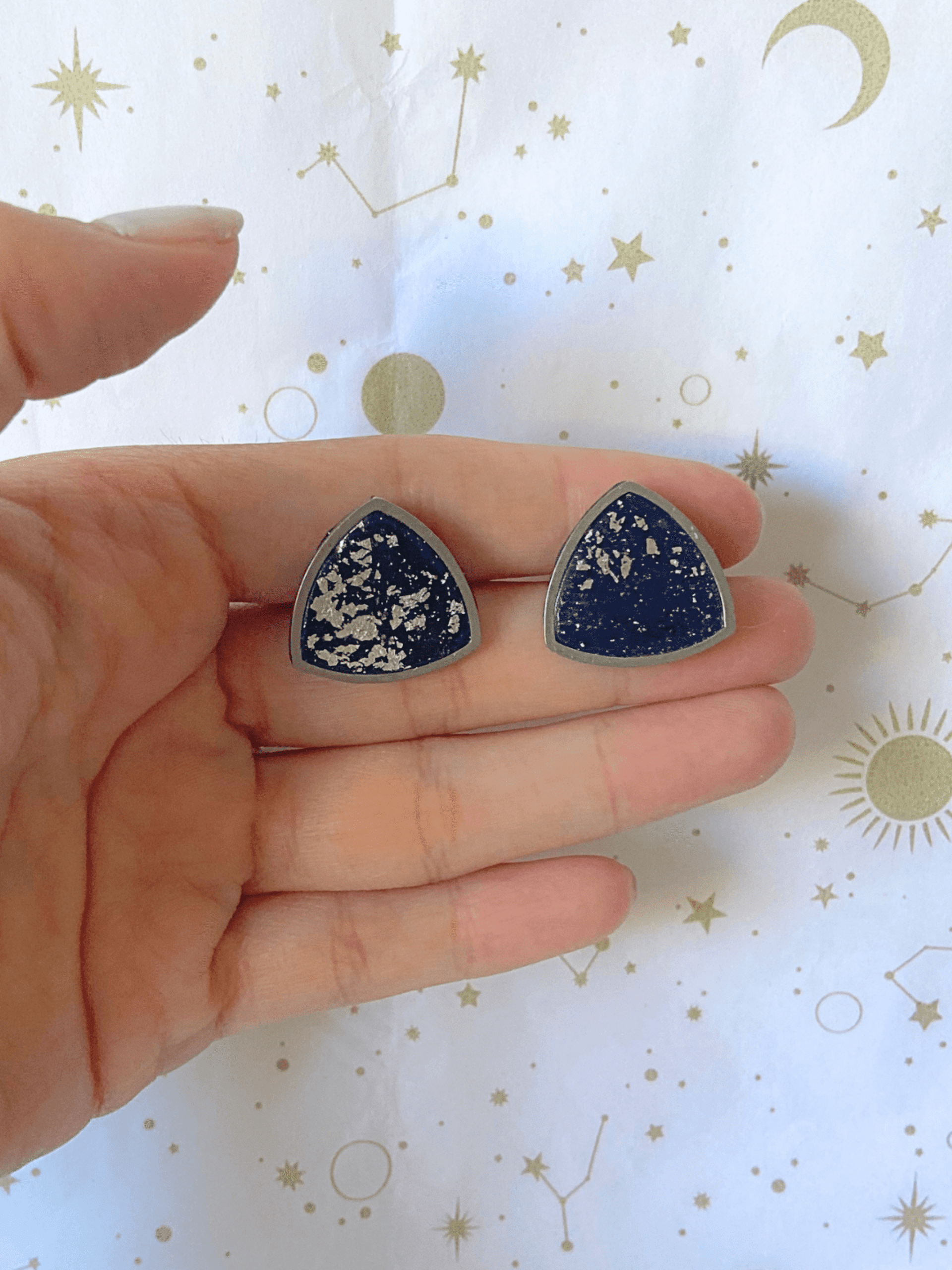 Pendientes Triangulares "Noche Estrellada" | Negro y Plata - 2