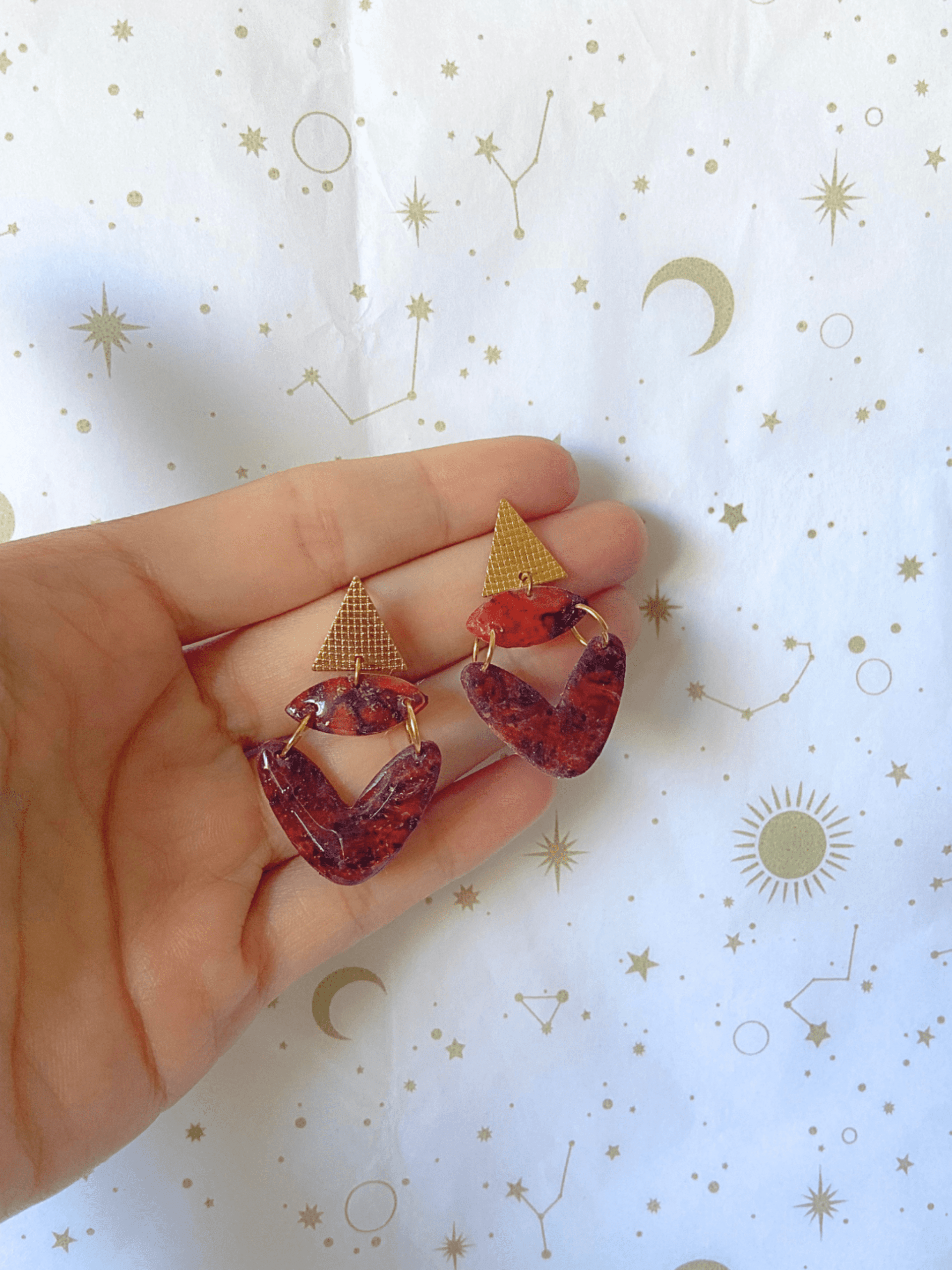 Pendientes Geométricos Crimson & Gold - 3