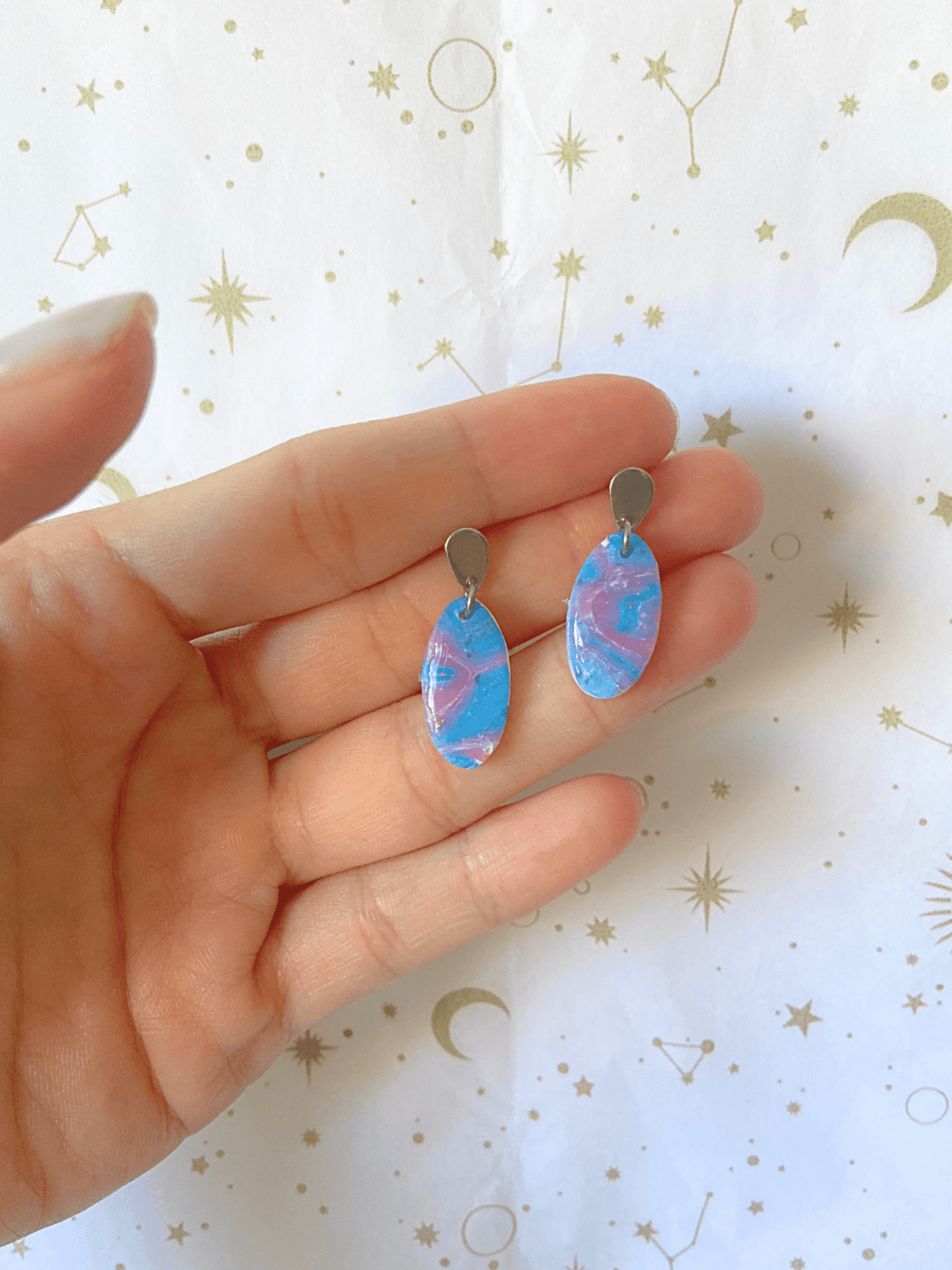 Pendientes Ovales "Nebulosa Soft" | Arcilla Rosa, Azul y Plata - 2