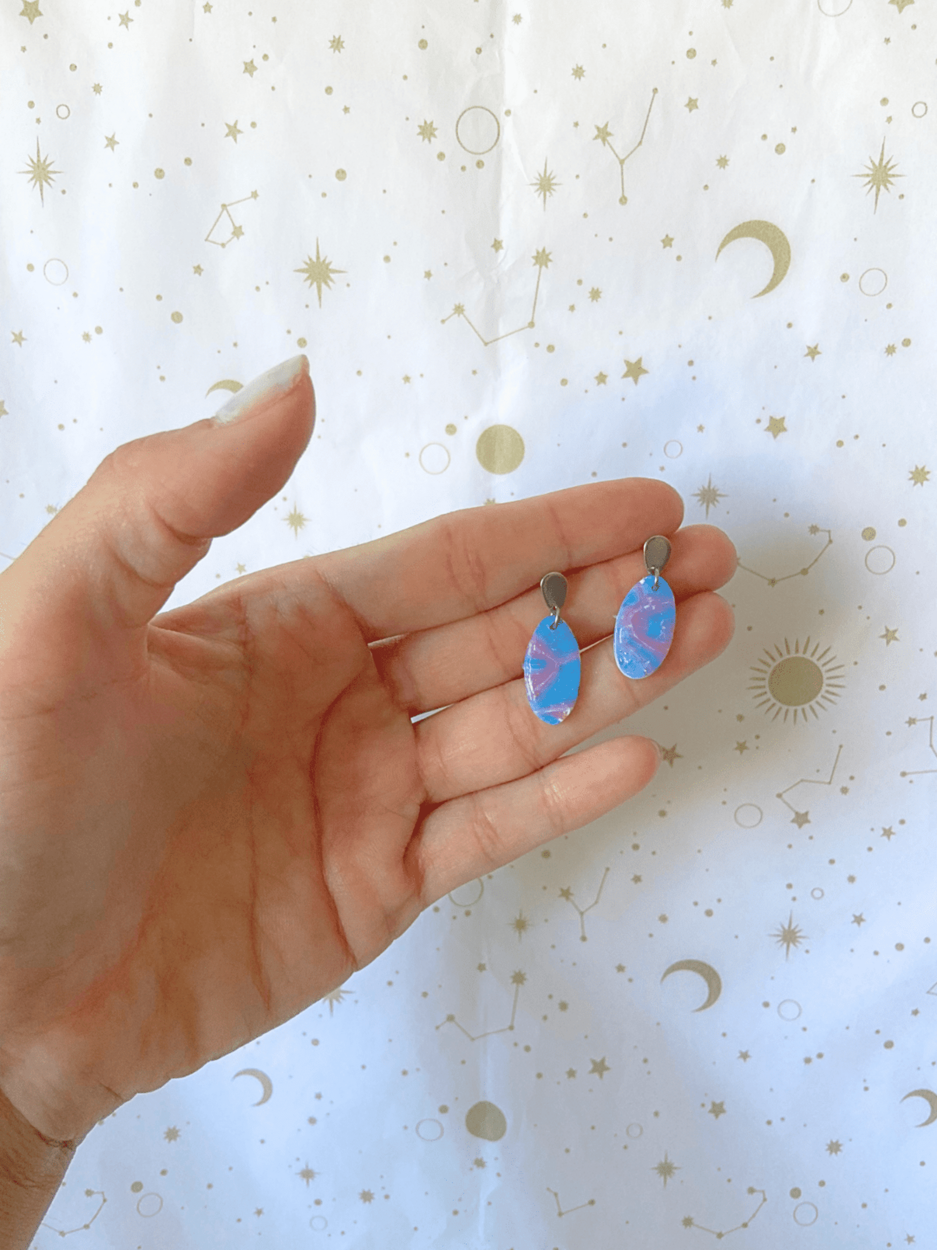 Pendientes Ovales "Nebulosa Soft" | Arcilla Rosa, Azul y Plata - 1