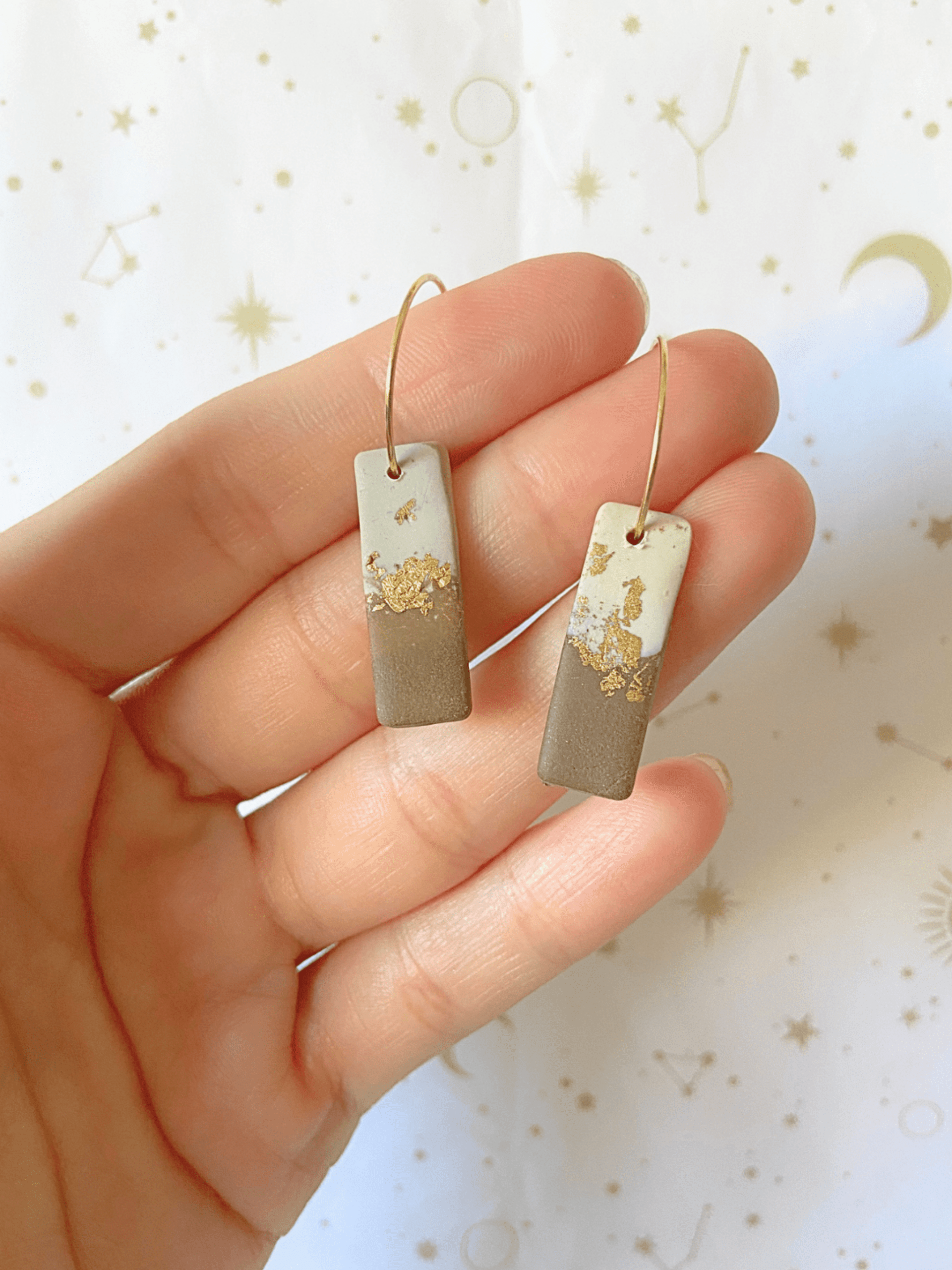 Pendientes Rectangulares "Dualidad Terrenal" | Arcilla Bicolor y Pan de Oro - 2