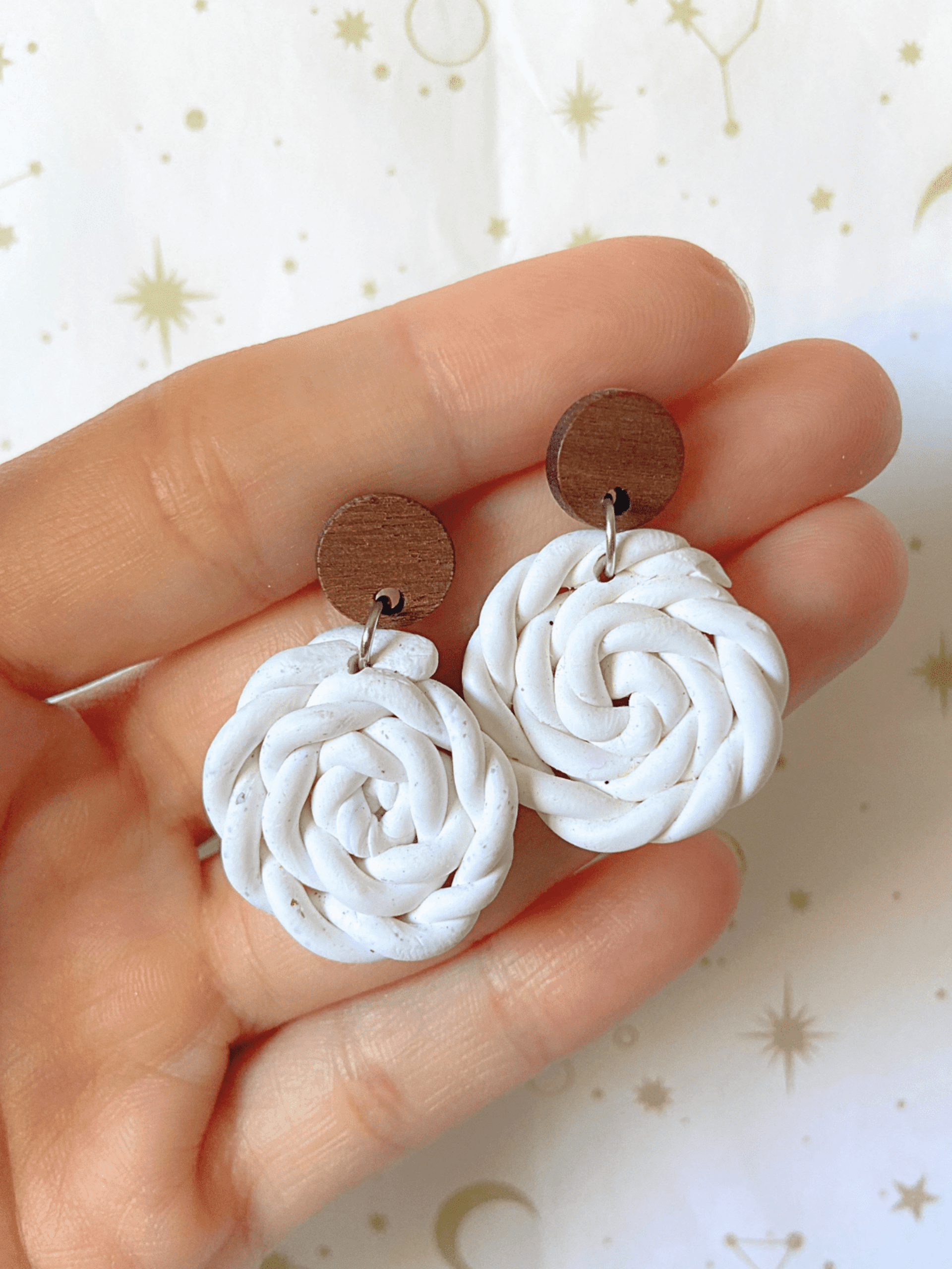 Pendientes "Rosa Blanca" Esculpida | Textura y Madera - 2