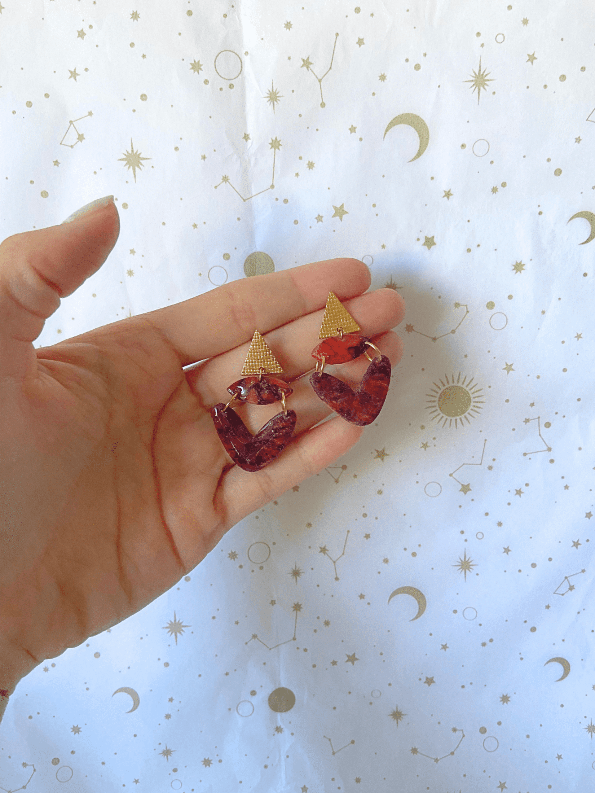 Pendientes Geométricos Crimson & Gold - 1