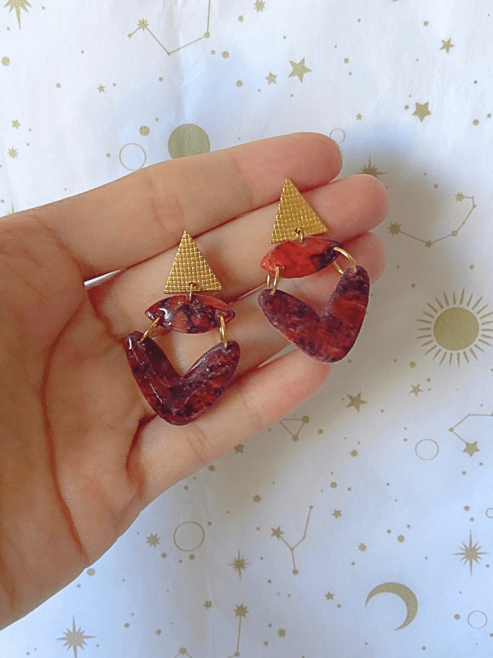 Pendientes Geométricos Crimson & Gold - 2